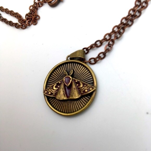 Brass Moth Pendant with Copper Chain 24" - Picture 7 of 12